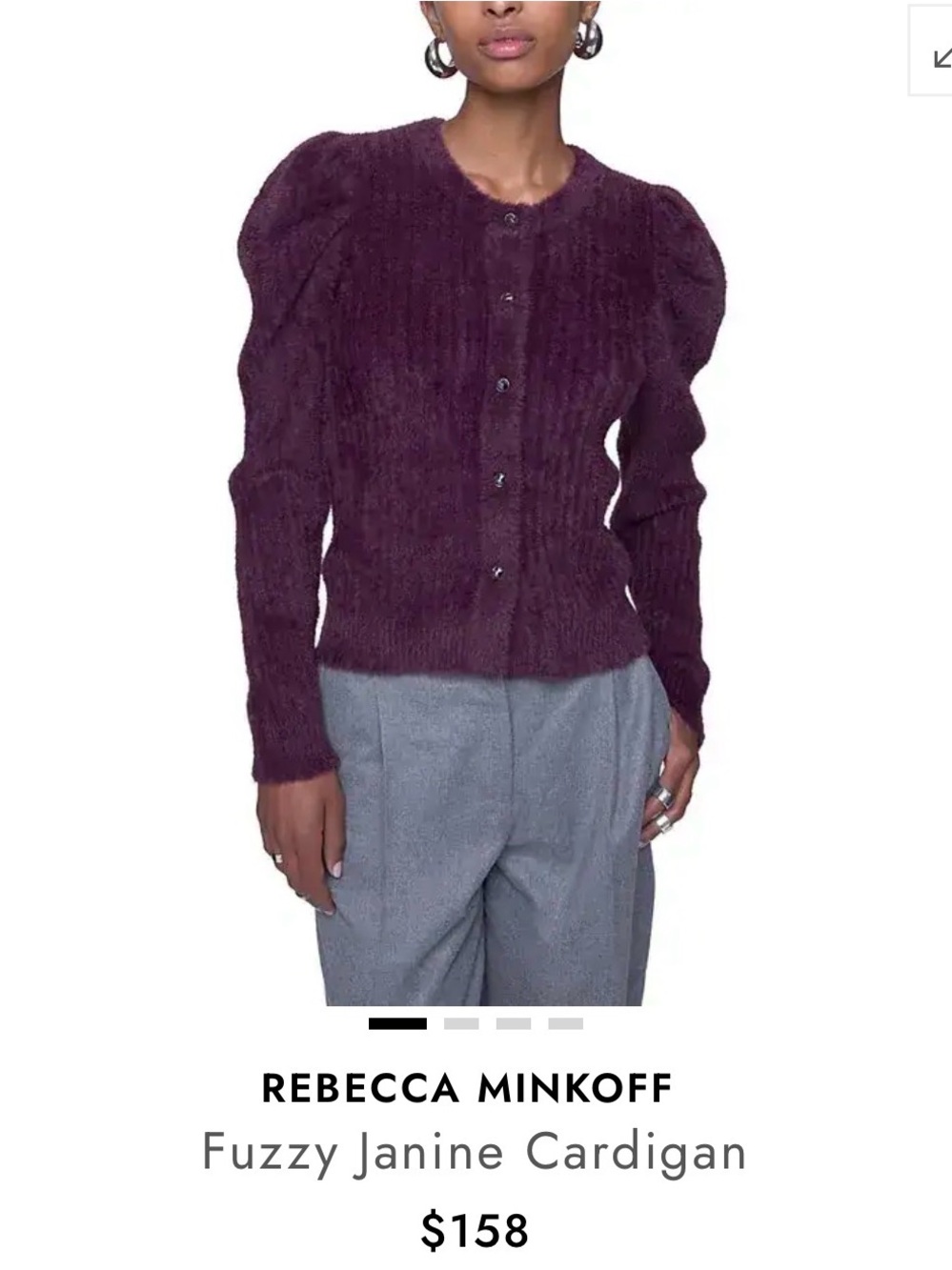 NWT Rebecca Minkoff Super Soft Janine Lacquer Plum Button Down Cardigan Small